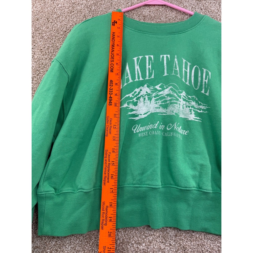 Old Navy Womens Lake Tahoe Cropped Sweatshirt Green M Souvenir Loungewear Casual - Picture 7 of 10